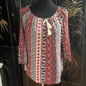 Free Kisses Red and Black Patterned Blouse